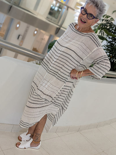 Camille Stipe Linen Weave Dress