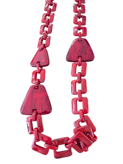 Red Geometric Long Necklace