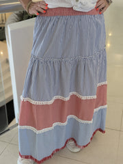 Gypsy Striped Fringed Skirt
