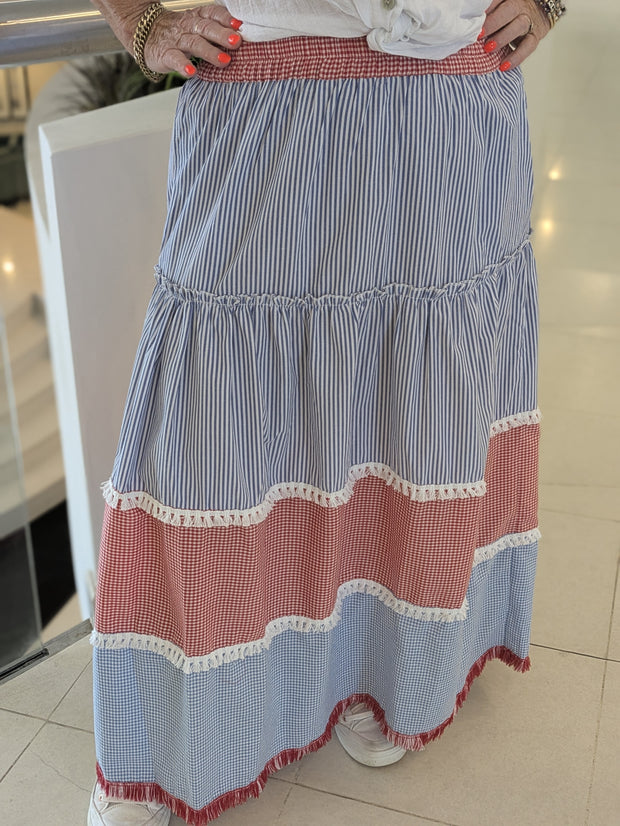 Gypsy Striped Fringed Skirt