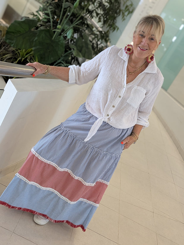 Gypsy Striped Fringed Skirt