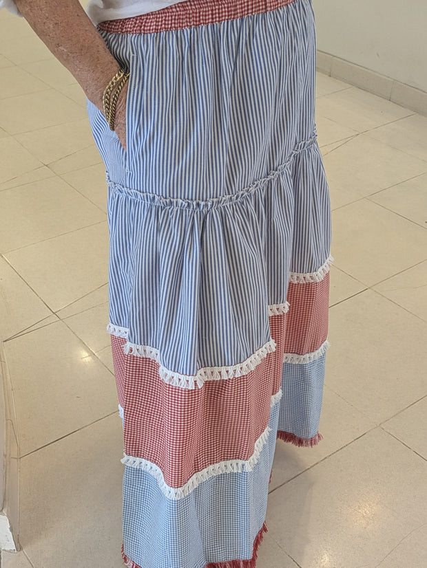 Gypsy Striped Fringed Skirt