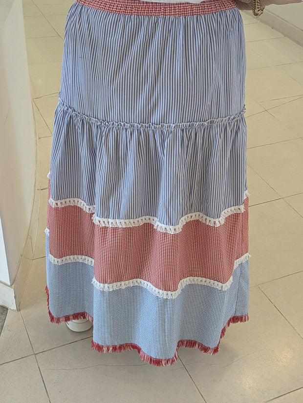 Gypsy Striped Fringed Skirt