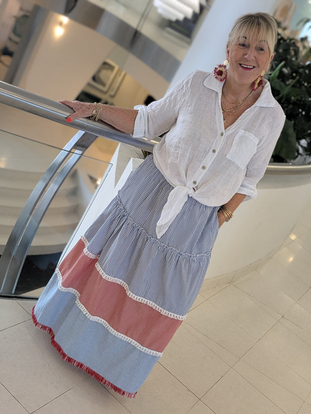Gypsy Striped Fringed Skirt