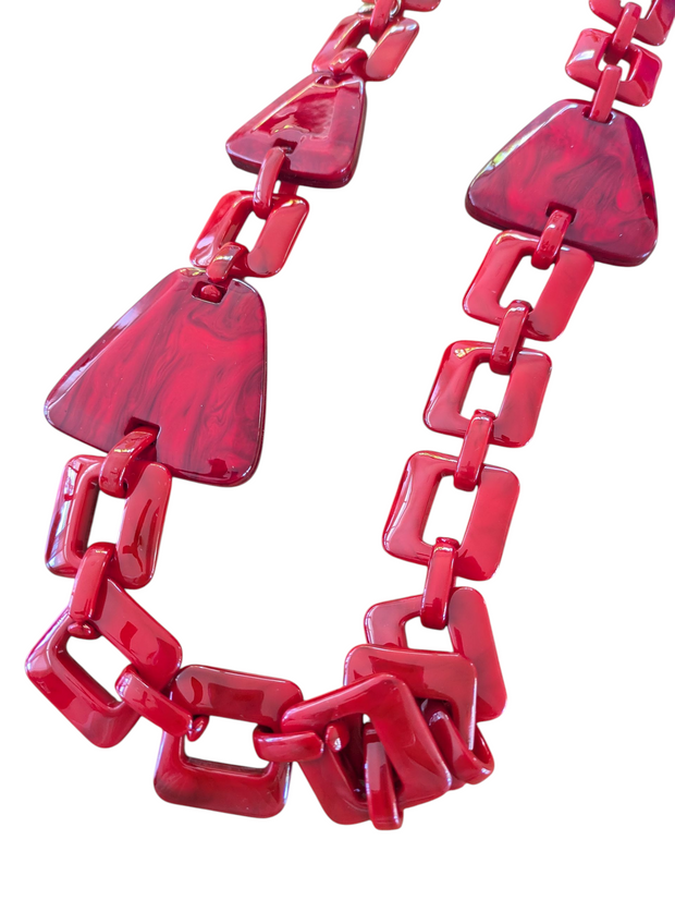 Red Geometric Long Necklace